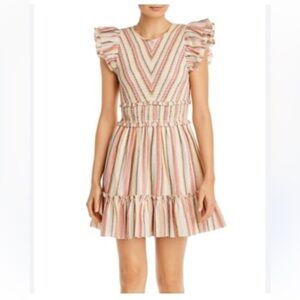 Saylor tulsi linen striped mini ruffle dress sz medium